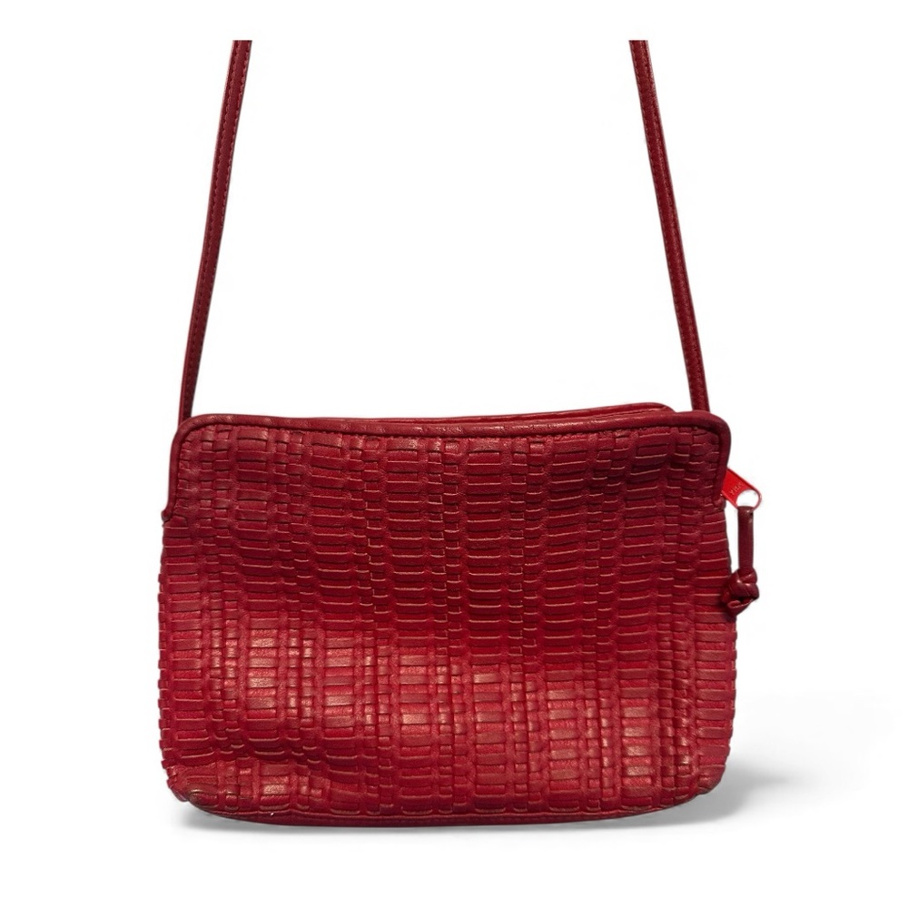 Vintage Red Crocodile-Pattern Crossbody Bag